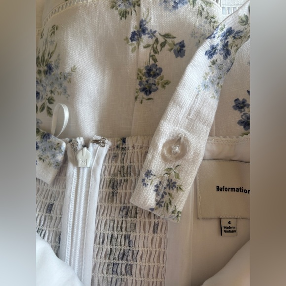 NEW Reformation Everett Mini Dress Truly White Blue Floral Linen | US 4 UK 8 - Picture 15 of 17